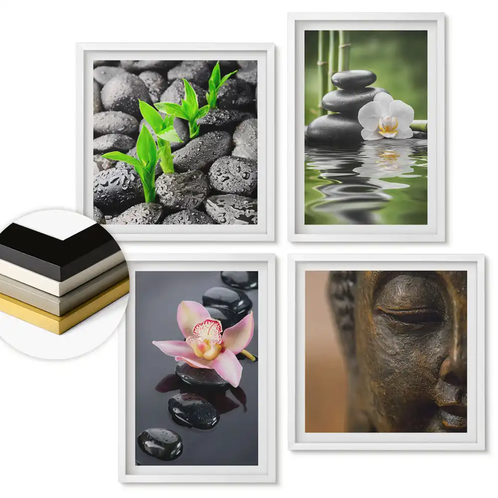 Set 4 tablouri înrămate Armonia naturii și pacea în artă