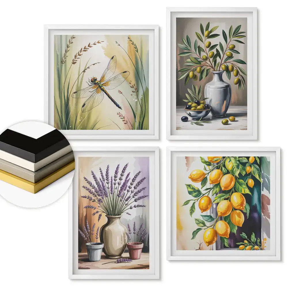 Set 4 tablouri înrămate Flori, fructe și natură în artă