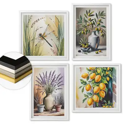Set 4 tablouri înrămate Flori, fructe și natură în artă
