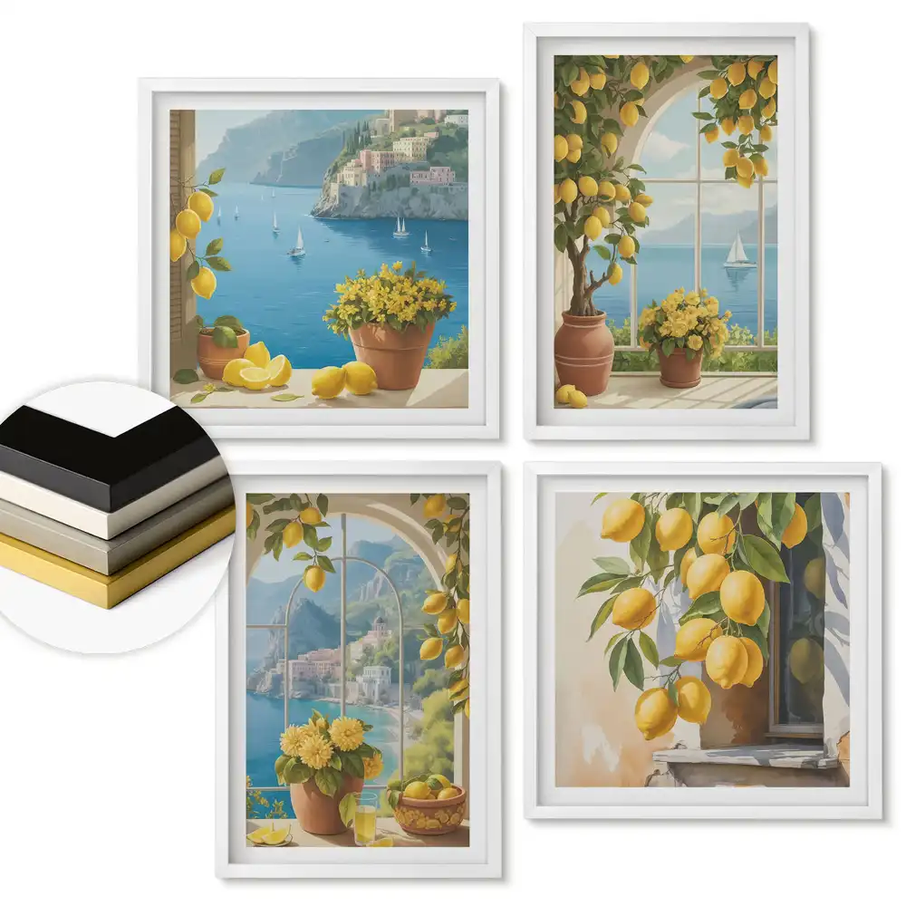 Set 4 tablouri înrămate Inspirații de lămâie într-un peisaj pitoresc