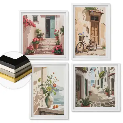 Set 4 tablouri înrămate Colțuri fermecătoare și compoziții florale