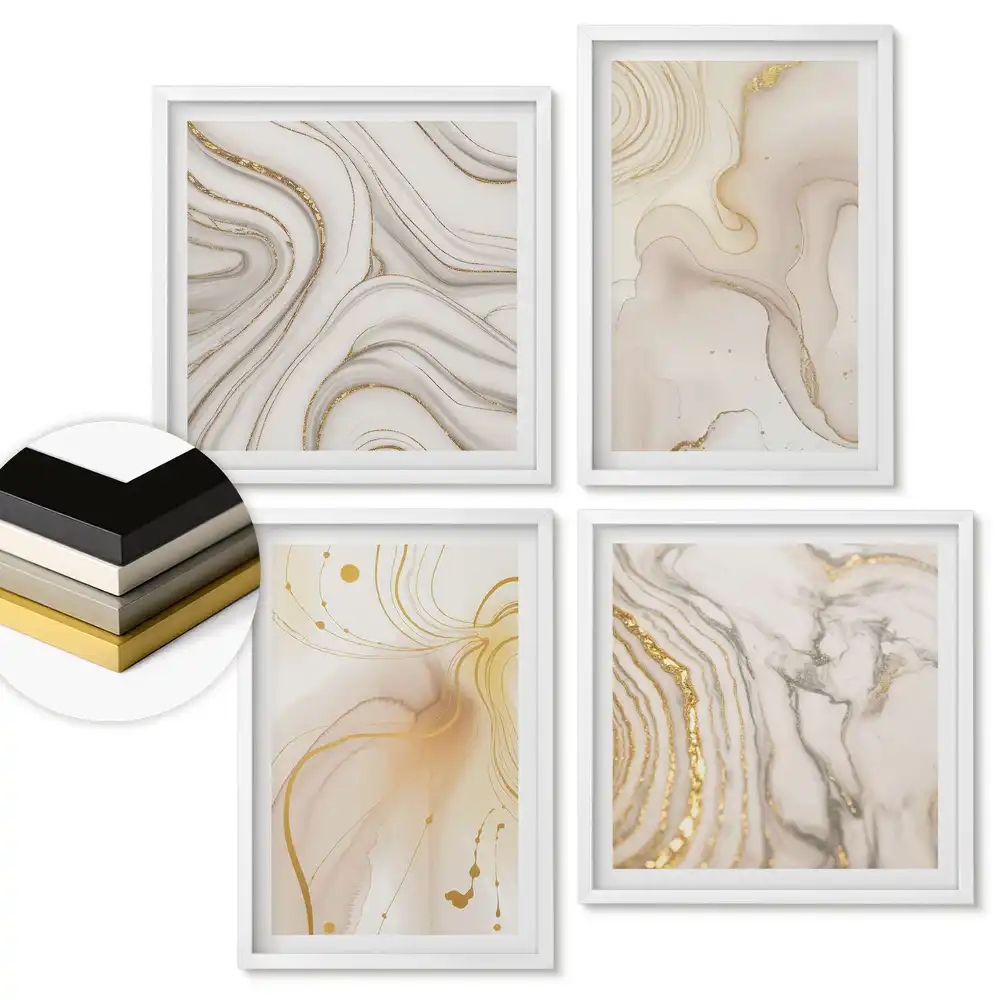 Set 4 tablouri înrămate Eleganță în nuanțe de auriu și bej