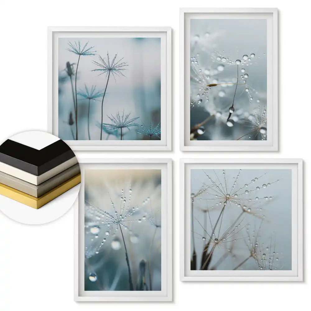Set de tablouri înrămate cu flori delicate și picături de rouă