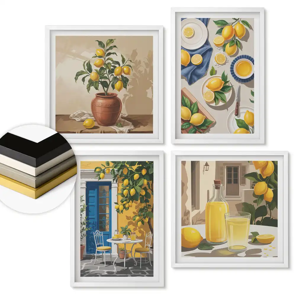 Set de 4 tablouri înrămate Inspirații citrice în culori însorite