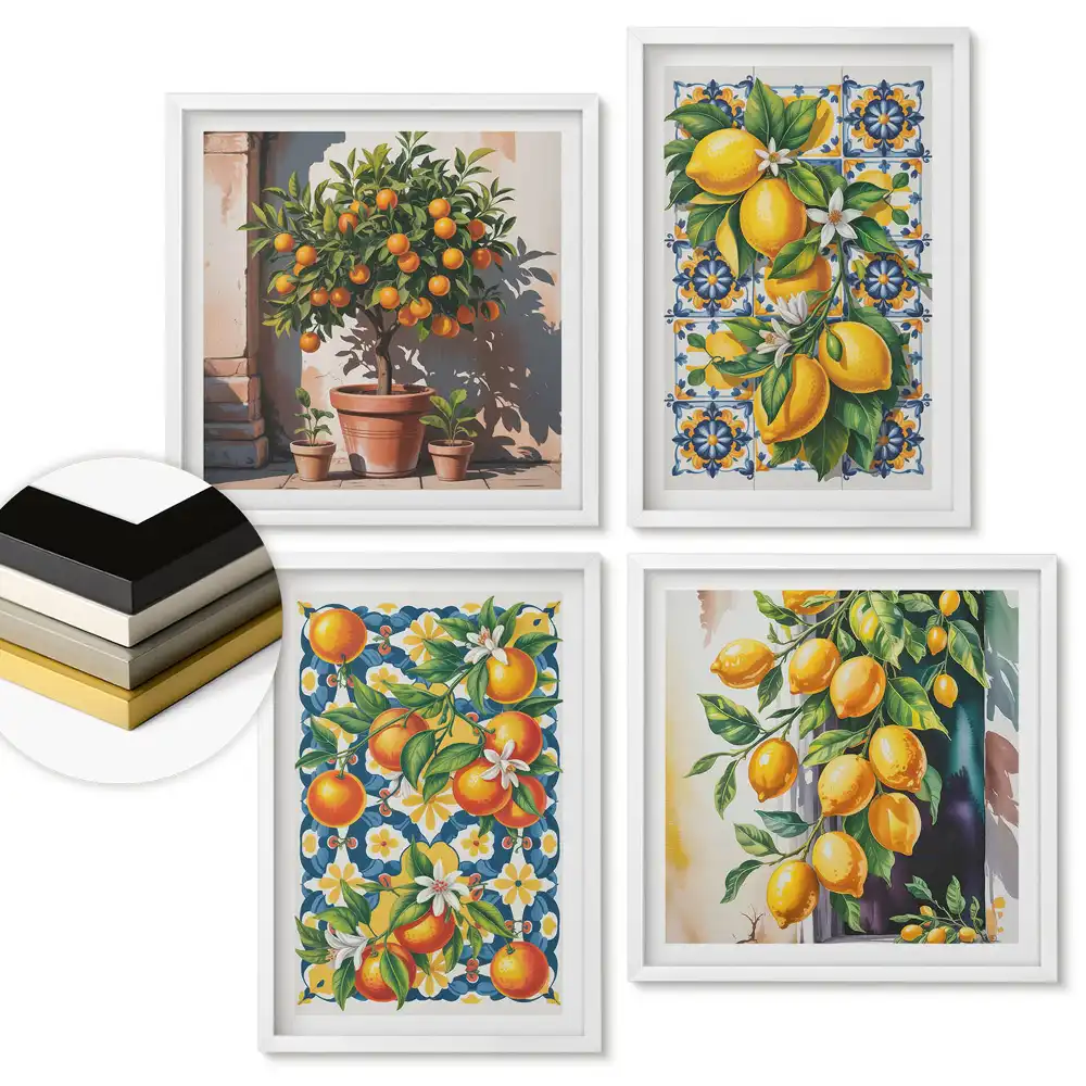 Set tablouri înrămate Citrice într-un aranjament decorativ colorat