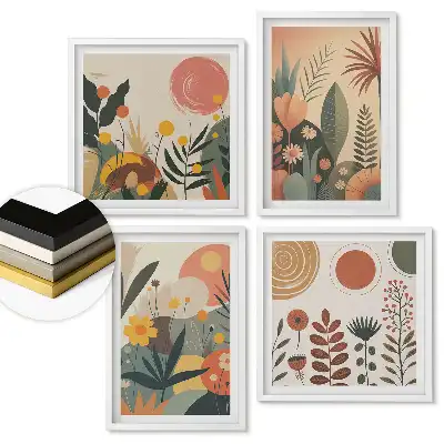 Set tablouri înrămate Plante colorate și forme abstracte