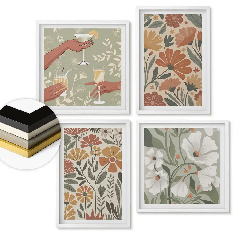 Set 4 tablouri înrămate Inspirații florale într-un stil modern