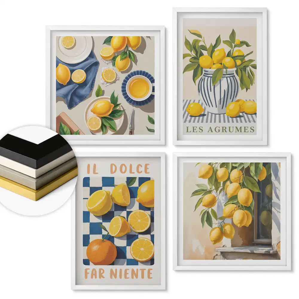 Set de 4 tablouri înrămate Inspirații citrice în galben
