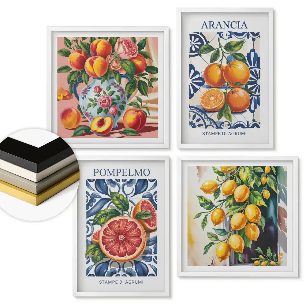 Set de 4 tablouri înrămate Inspirații fructate nuanțe de citrice