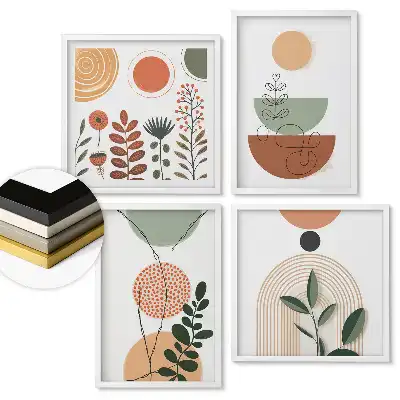 Set tablouri înrămate Compoziții abstracte de plante și geometrice