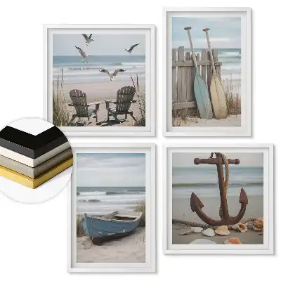 Set 4 tablouri înrămate Inspirații de la malul mării din amintiri de vacanță