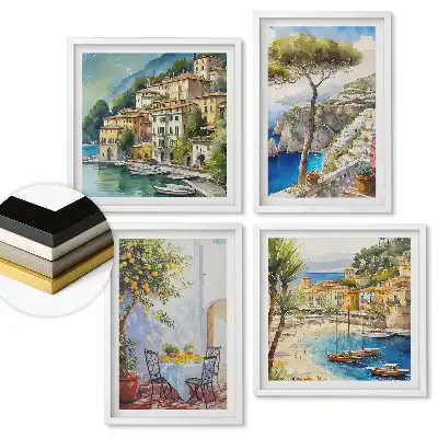 Set 4 tablouri înrămate Peisaje pitorești ale coastei italiene