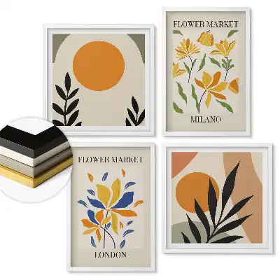 Set 4 tablouri înrămate Piețe de flori în diferite orașe