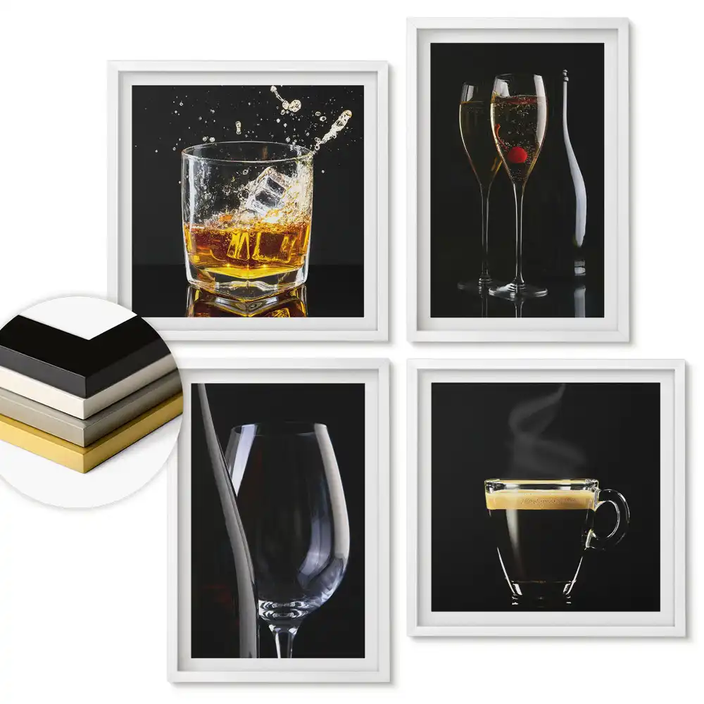 Set 4 tablouri înrămate colecție de băuturi stil elegant