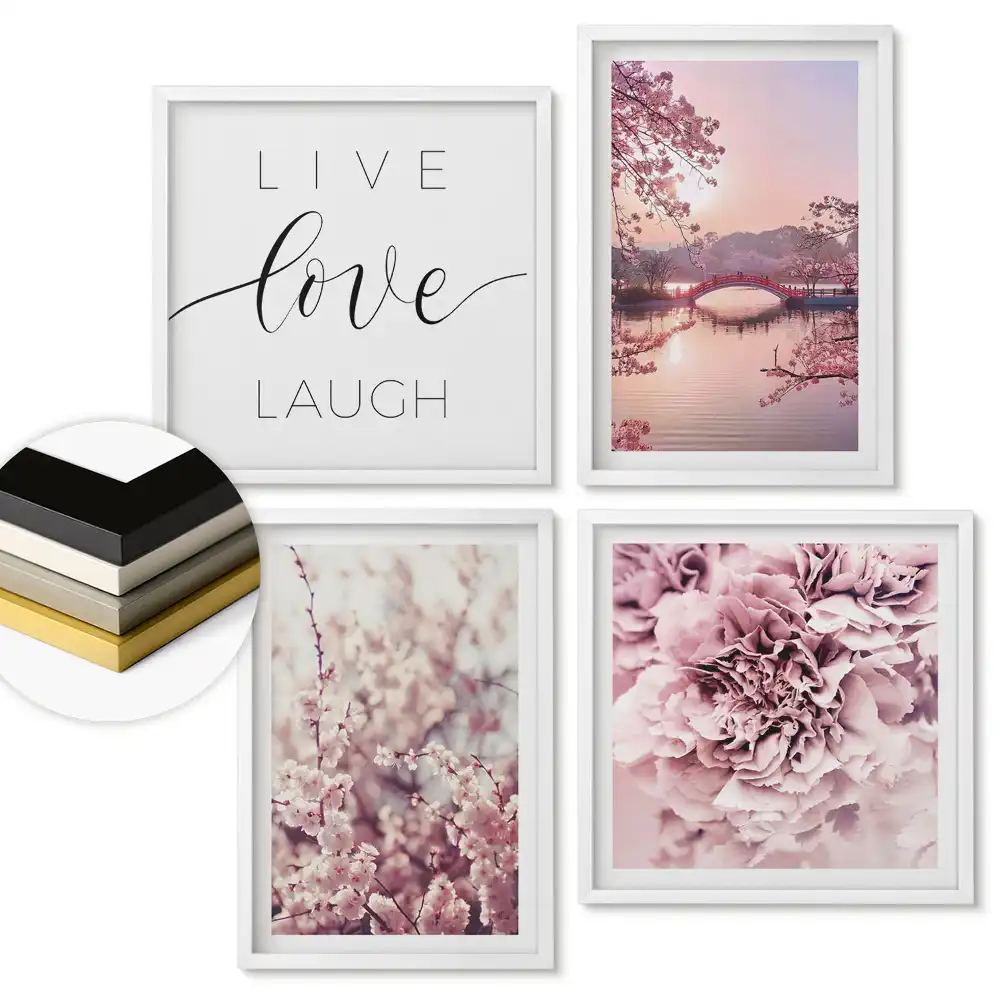 Set 4 tablouri înrămate Inspirații florale în nuanțe pastelate