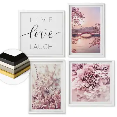 Set de 4 tablouri înrămate cu inspirații florale în nuanțe pastelate