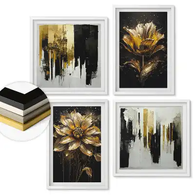 Set tablouri înrămate Flori aurii într-un stil modern
