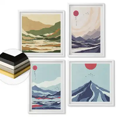 Set 4 tablouri înrămate Peisaje montane în culori pastelate