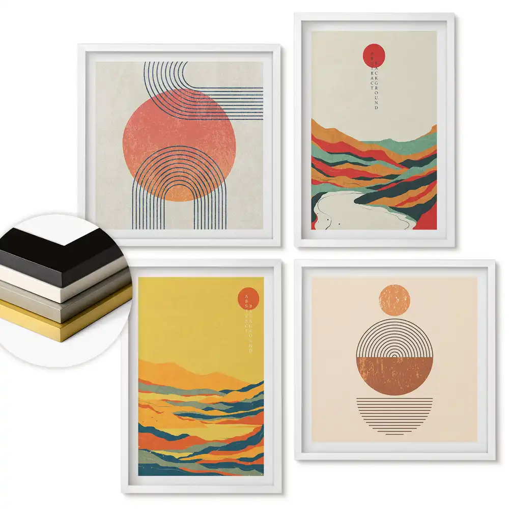 Set tablouri înrămate Peisaje abstracte în culori calde