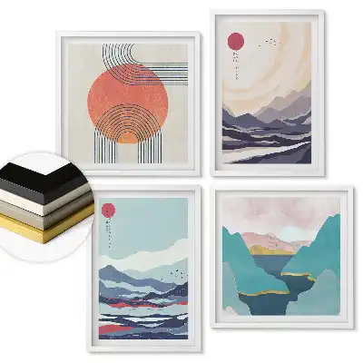 Set de 4 tablouri înrămate Culorile naturii și abstracțiunea în armonie