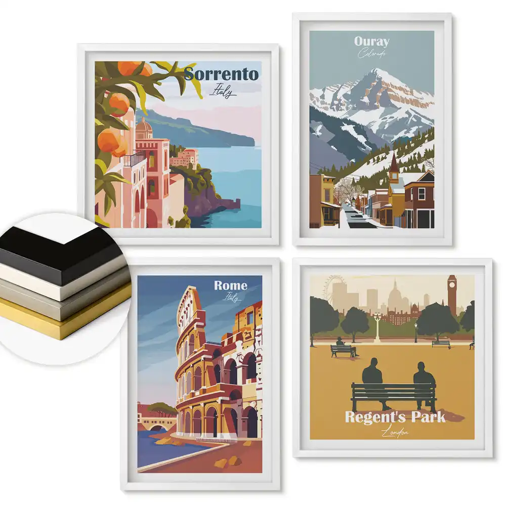 Set 4 tablouri înrămate Orașe pline de farmec și inspirație