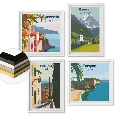 Set 4 tablouri înrămate Destinații de vacanță în peisaje pitorești