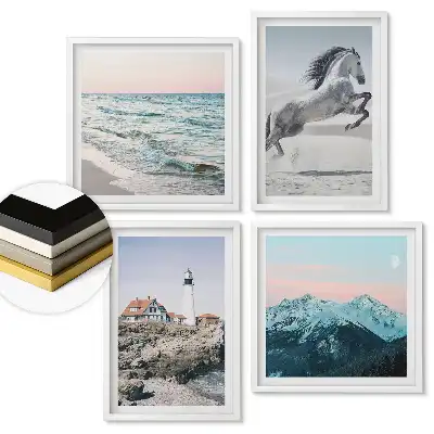 Set 4 tablouri înrămate Peisaje cu natură și animale în armonie