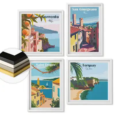 Set tablouri înrămate Locuri pitorești din Europa în ilustrații