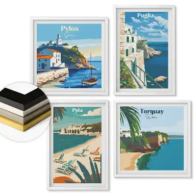 Set 4 tablouri înrămate Peisaje ale stațiunilor de vacanță de pe litoral