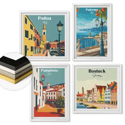 Set de 4 tablouri înrămate Orașe europene în stil artistic