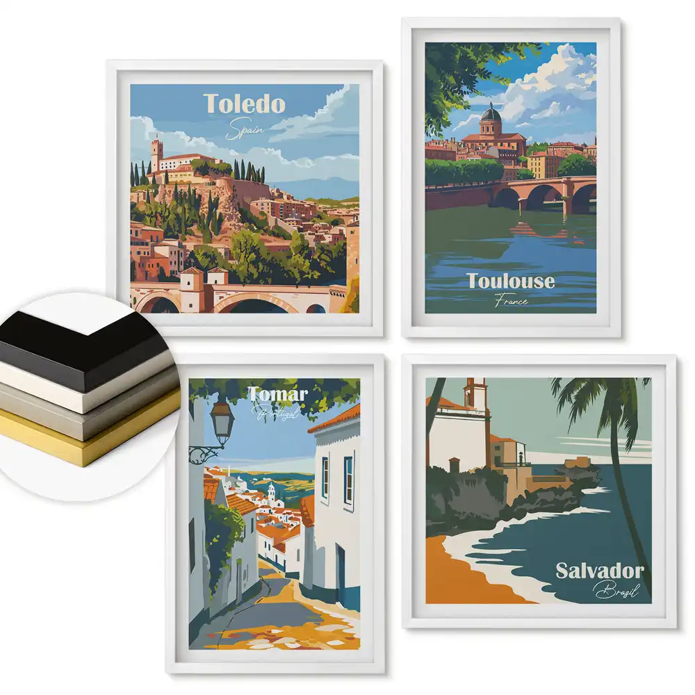 Set 4 tablouri înrămate Peisaje urbane din diferite țări