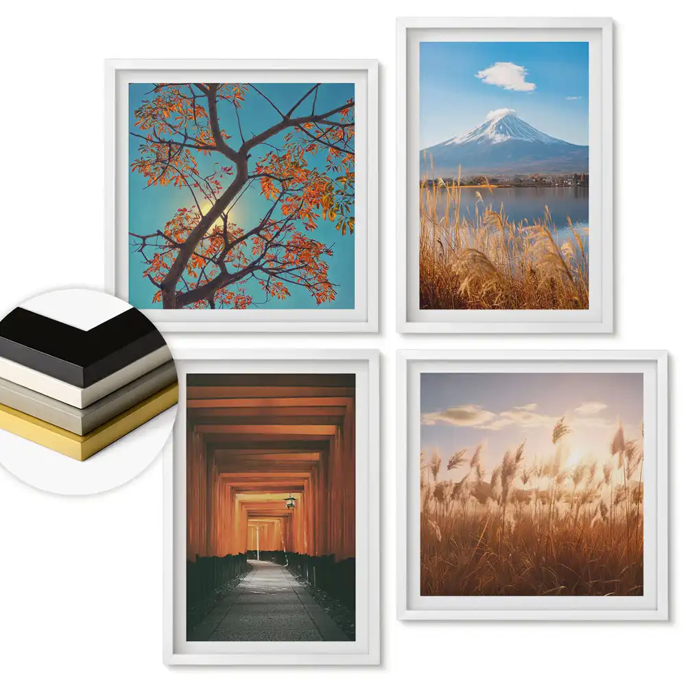 Set de 4 tablouri înrămate cu peisaje naturale și culturale din Japonia