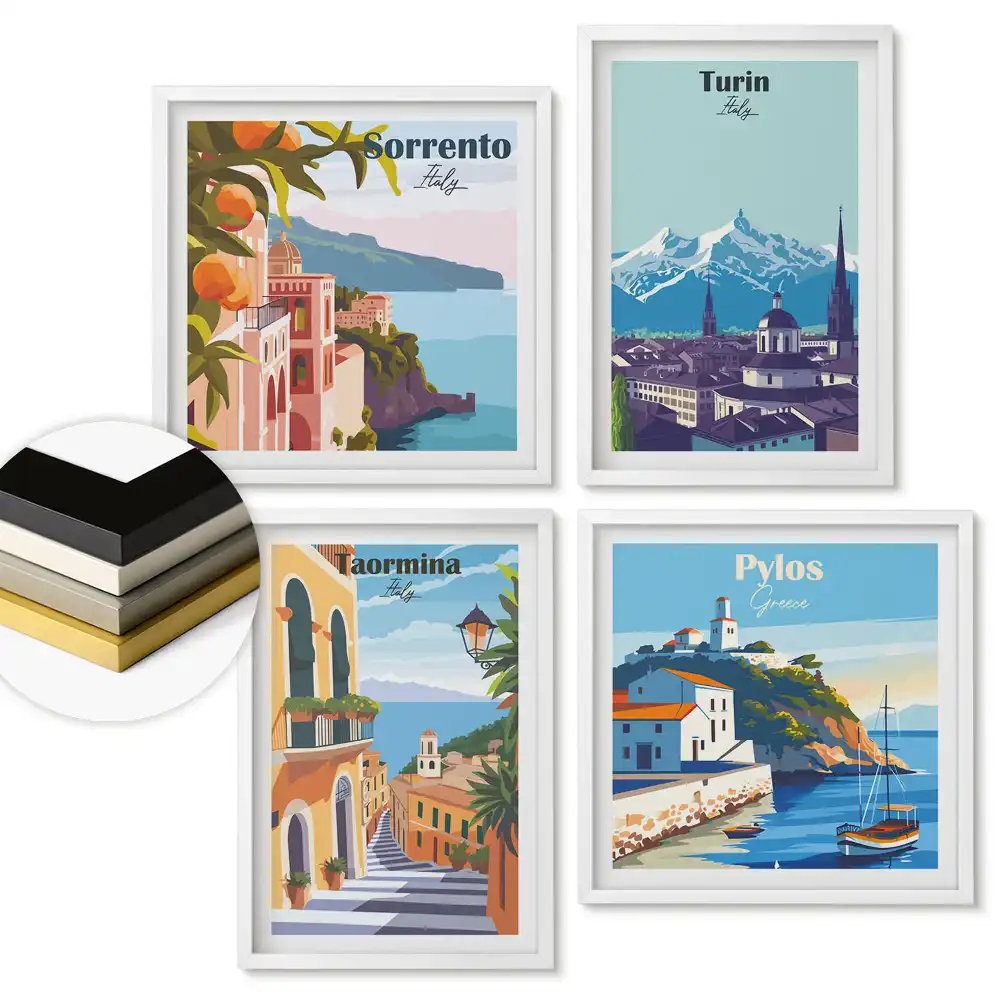 Set tablouri înrămate Orașe europene pitorești în ilustrații