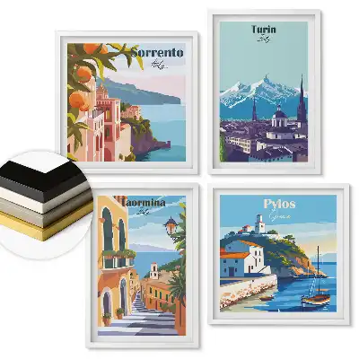 Set tablouri înrămate Orașe europene pitorești în ilustrații