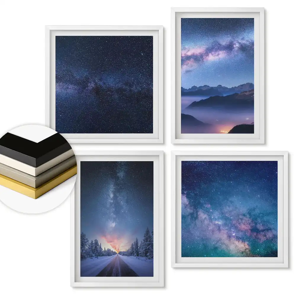 Set de tablouri înrămate cu peisaje cosmice ale cerului nopții