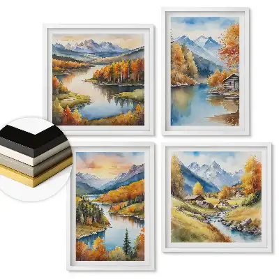 Set tablouri înrămate Peisaje montane și acvatice de toamnă