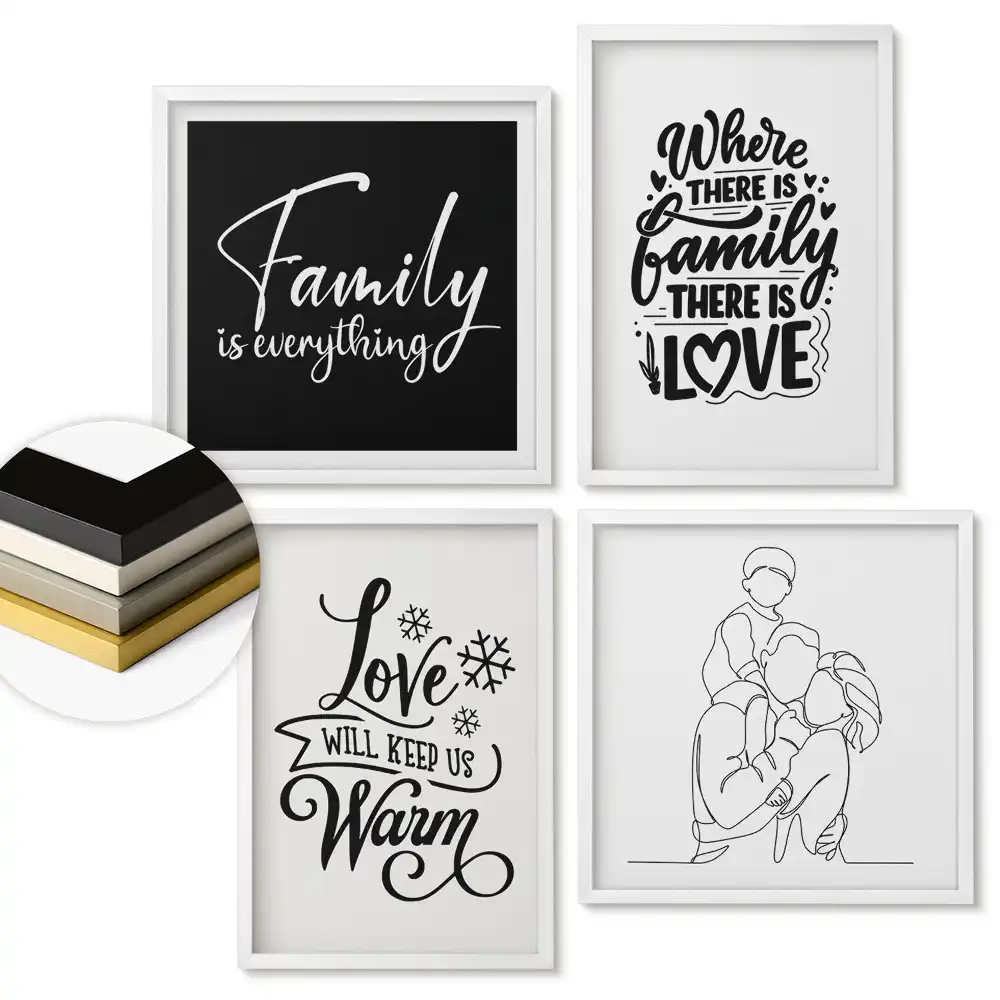 Set 4 tablouri înrămate Dragoste și familie în arta decorativă