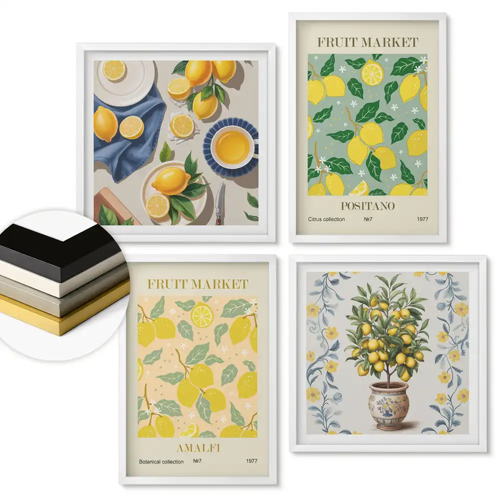Set de tablouri înrămate cu piață de fructe în stil botanic