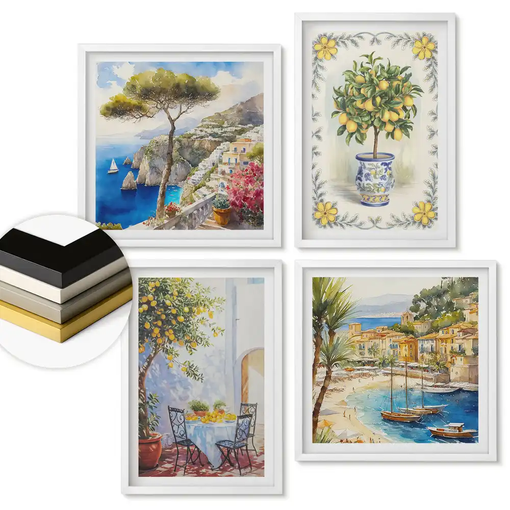 Set 4 tablouri înrămate Peisaje pitorești și citrice