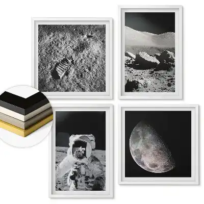 Set 4 tablouri înrămate Călătorii în spațiu: Luna și astronauții