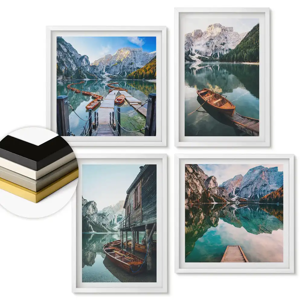 Set de 4 tablouri înrămate cu peisaje montane și lacuri pitorești