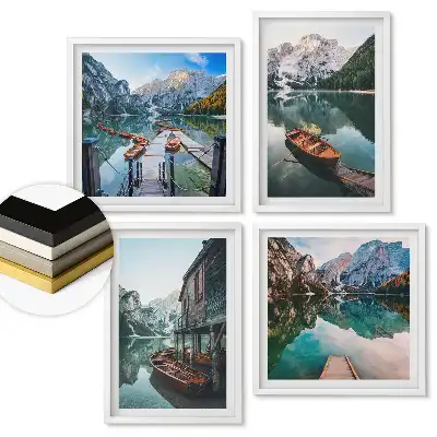 Set de 4 tablouri înrămate cu peisaje montane și lacuri pitorești