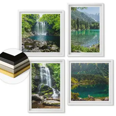 Set 4 tablouri înrămate cu peisaje montane și cascade