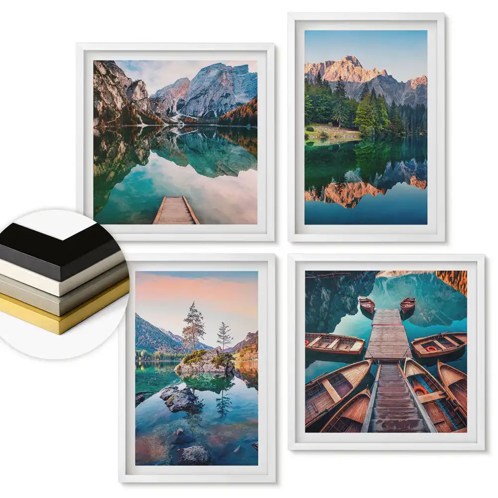 Set de tablouri înrămate cu peisaje montane și lacuri pitorești