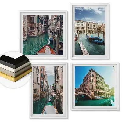Set 4 tablouri înrămate Canale venețiene și priveliști pitorești