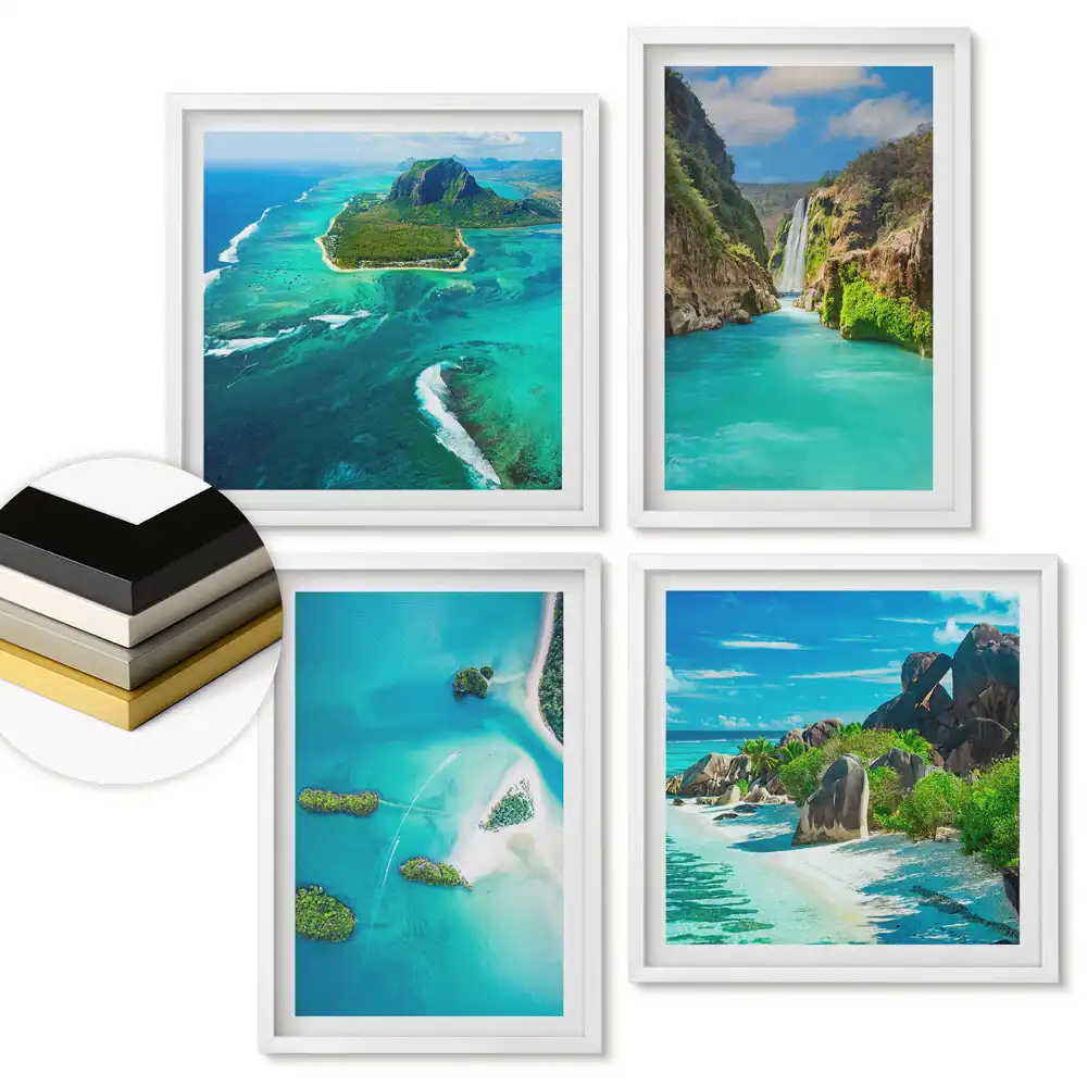 Set 4 tablouri înrămate Vederi paradisiace ale insulelor tropicale