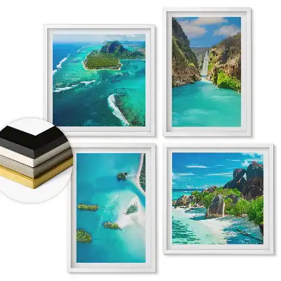 Set de 4 tablouri înrămate cu vederi paradisiace ale insulelor tropicale