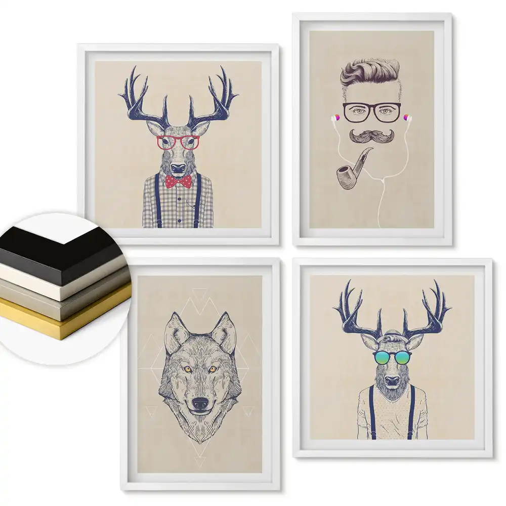 Set tablouri înrămate Portrete elegante de animale și oameni