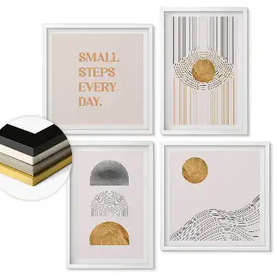 Set de 4 tablouri înrămate cu artă murală minimalistă