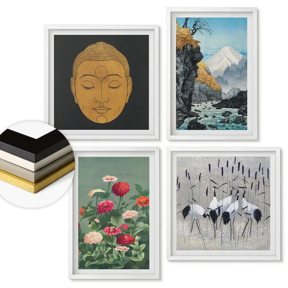 Set 4 tablouri înrămate cu artă inspirată din natură și cultură